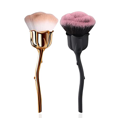DANNEASY 2pcs Nail Dust Brush Rose Nail Brushes for Cleaning Dust Nail Powder Brush Nail Duster Makeup Blush Brush Acrylic Nail Art Brushes Nail Tools Kit