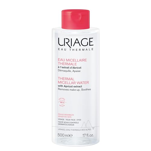 Uriage Thermal Micellar Water for Sensitive Skin 17 fl.oz. | Oil- free Cleansing Care - Gentle Makeup Remover, Suitable for Sensitive Skin | Removes Excess of Dirt and Makeup While Soothing the Skin