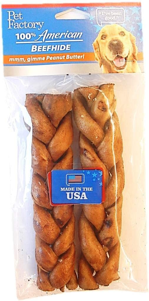 Pet Factory - Made in USA Beefhide Braided Sticks Flavored Dog Treats