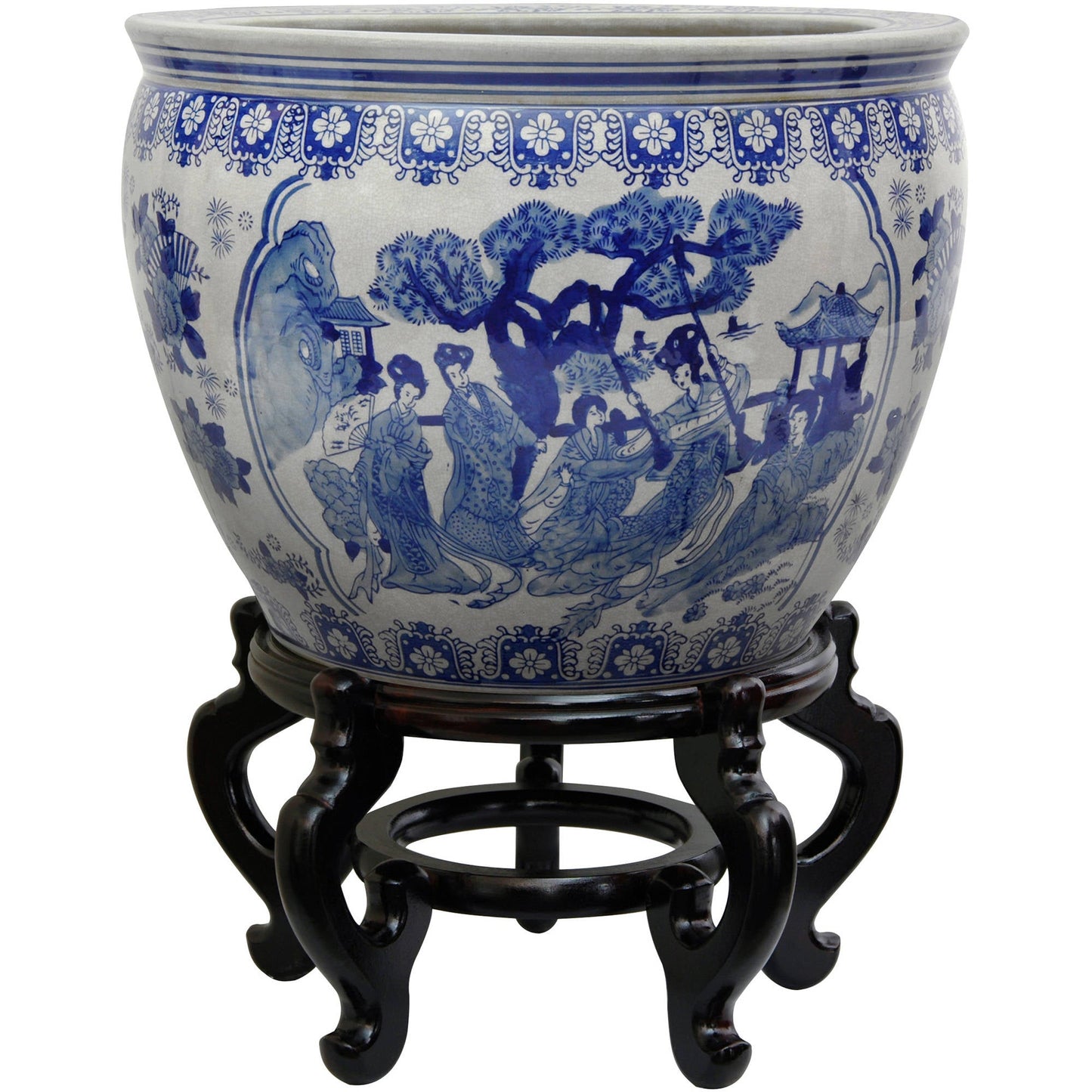 Chinese Porcelain Fishbowl Design Planter Pot, Blue & White