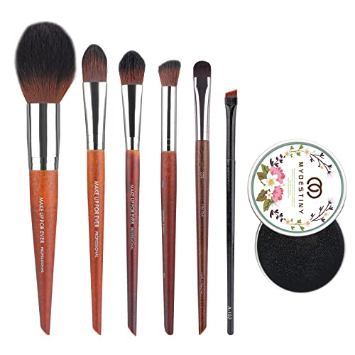 Exqele Makeup Brushes set with 6 pcs Soft Fiber Bristle Fundation Brush and Face Makeup Brush Cleaner, Ergonomics Solid Wood Make Up Brush Tools Kit for Powder Concealer Blush Liquid Face Eye Shadows