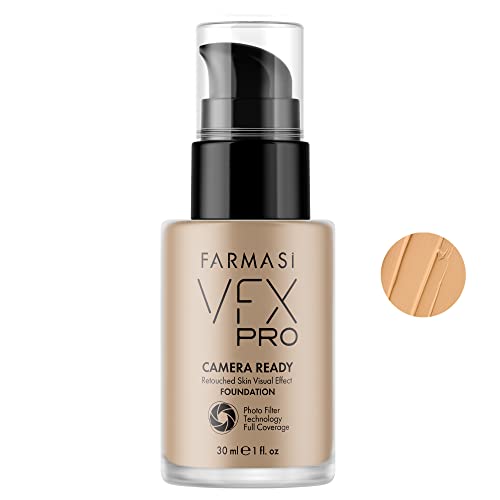 FARMASI VFX Pro Camera-Ready Liquid Cream Foundation, Full Coverage, Lightweight, Long Lasting, Breathable, Natural Beige, 1 fl. oz.