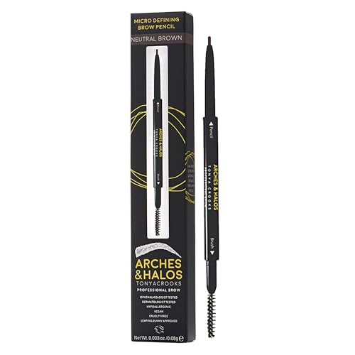 Arches & Halos Micro Defining Brow Pencil - Fuller and More Defined Brows - Long-Lasting, Smudge Proof, Rich Color - Dual Ended Pencil with Brush - Vegan and Cruelty Free - Neutral Brown - 0.03 oz