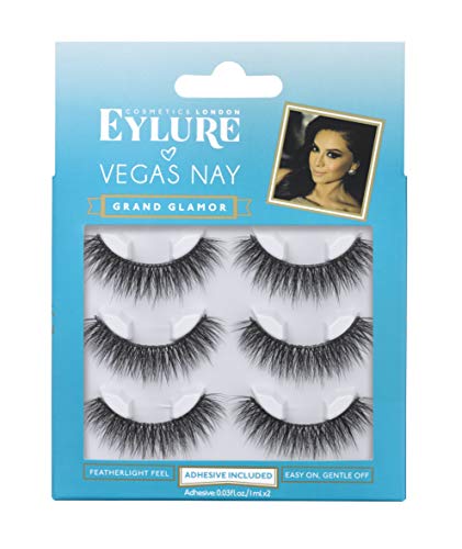 Eylure Vegas Nay Grand Glamour, Multi Pack, Reusable, Adhesive Included, 3 Pairs, 0.07 Ounce