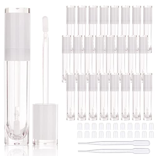COSIDEA 26 pcs Refillable Empty 8ml Lip Gloss Tubes with clear Wand，Round white Lipgloss Containers，DIY cosmetic packing Container Bulk Wholesale
