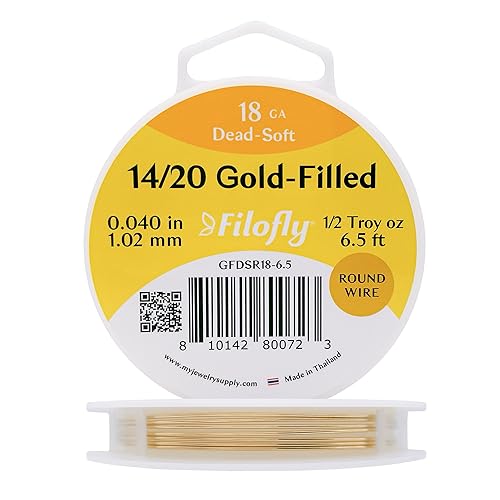 Filofly, 18 Gauge, 14/20 Yellow Gold-Filled Wire, Dead Soft, Round, 1/2 Troy oz (6.5 FT)
