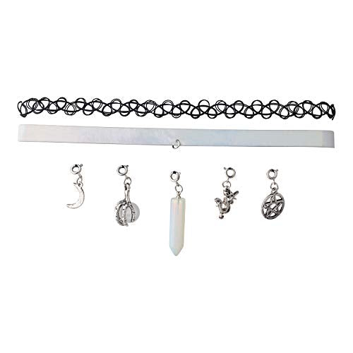 Lux Accessories Black White Vintage Stretch Tattoo Henna Five Silver Charms