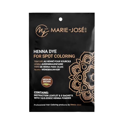 Marie-José & Co Henna Eyebrow Tint Medium Brown Dye, Eyebrow for Spot Coloring, Long-Lasting Eyebrow Powder, Water & Smudge Proof, 5 Sachets, Good for 50 Applications