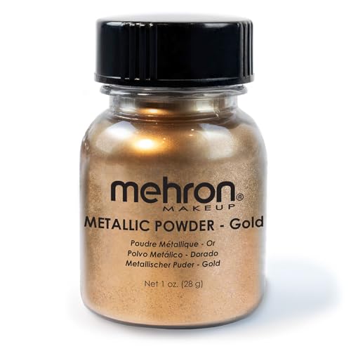 Mehron Makeup Metallic Powder | Metallic Chrome Powder Pigment for Face & Body Paint, Eyeshadow, and Eyeliner 1 oz (28 g) (Gold)