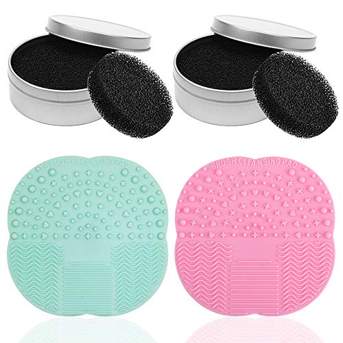 Set of 4, Makeup Brush Quick Cleaner Tools, DaKuan Brush Color Removal Sponge and Makeup Brush Cleaning Mat