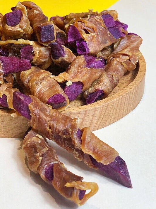 Dried Purple Yam Wrapped In Beef Dog Chewy Treats 3x 30g Bags NEW