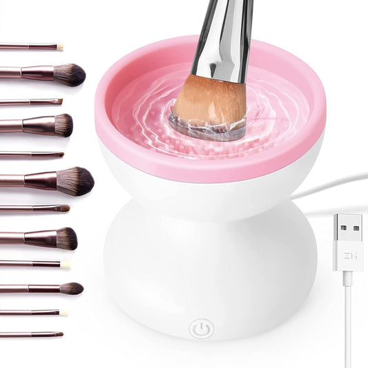 FANS·JY Makeup Brush Cleaner, Electric Makeup Brush Cleaner Machine for Makeup Brush, Makeup Sponge, Double Brush, Gift for Women Mom Girlfriend