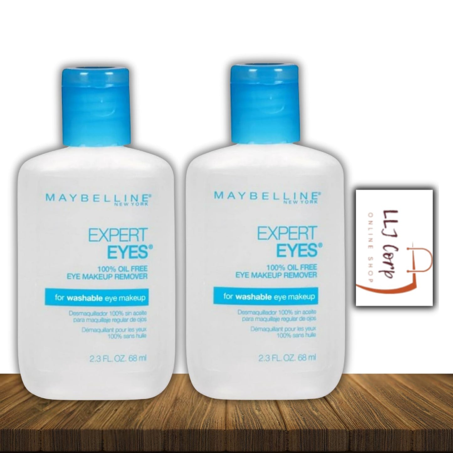 Maybelline Expert Eyes 100% Oil-Free Eye Makeup Remove 2.3 Fl Oz Pack 2 Bundle + LLJ Corp Sticker.