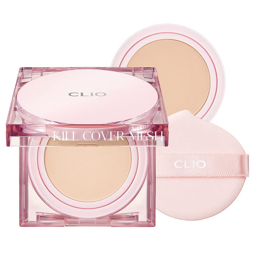 CLIO Kill Cover Mesh Glow Cushion Refill Included (15g*2, 4 GINGER) - Foundation Cushion, Korean Cushion, Glowy Skin Makeup I Valentines Gifts