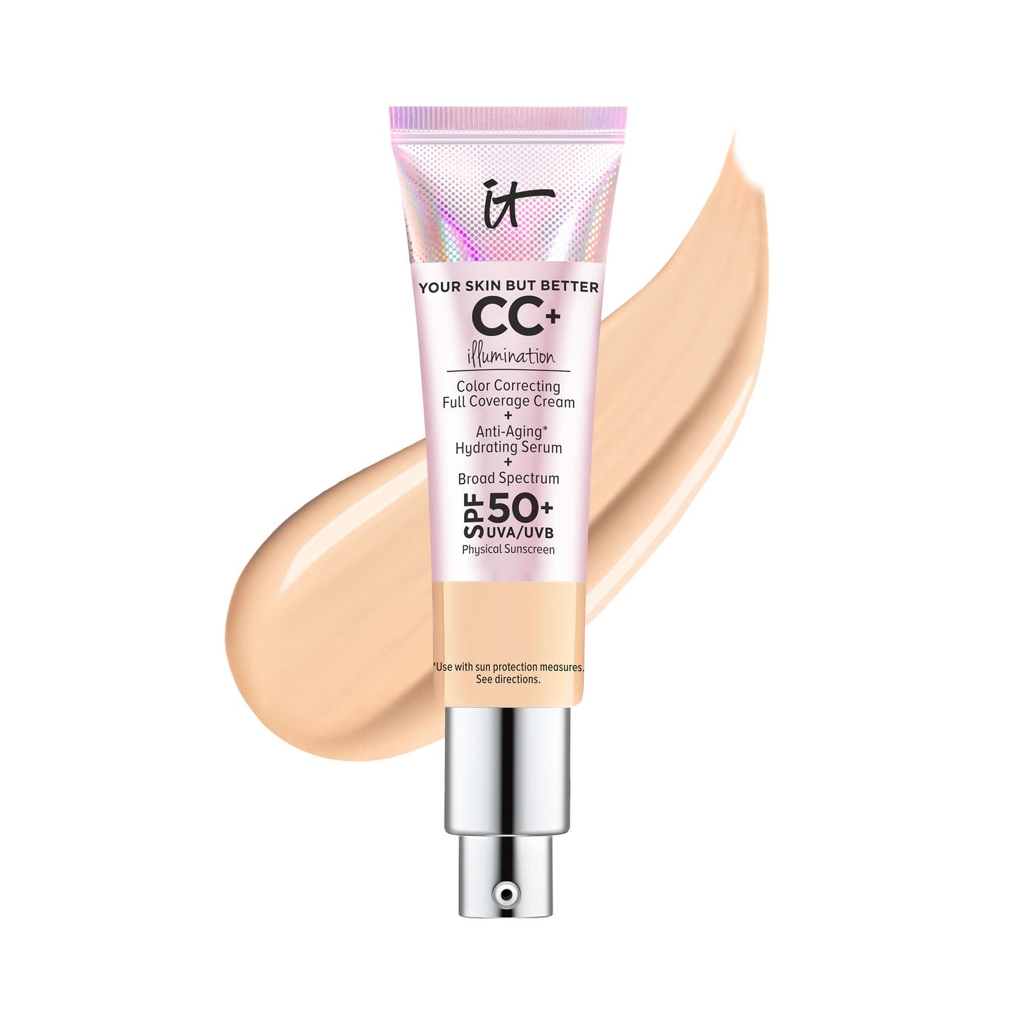 IT Cosmetics Your Skin But Better CC+ Cream Illumination, Light Medium (C) - Color Correcting Full-Coverage Foundation, Hydrating Serum & SPF 50+ Sunscreen - Radiant Finish - 1.08 fl oz