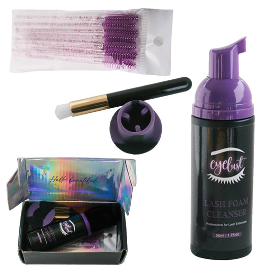 Eyelust Lash Extension Cleaning Kit with Lash Extension Wash Shampoo, Shampoo Brush & Silicone Brush Holder, Portable Wand Brush Holder with Wand Brushes