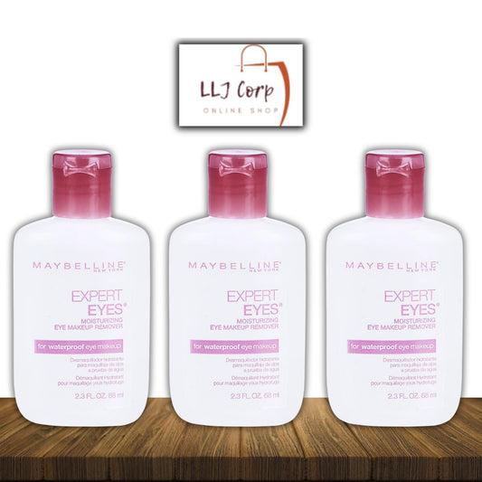 Maybelline Expert Eyes Moisturizing Eye Makeup Remover, 2.3 fl oz Pack 3 Bundle + LLJ Corp Sticker.
