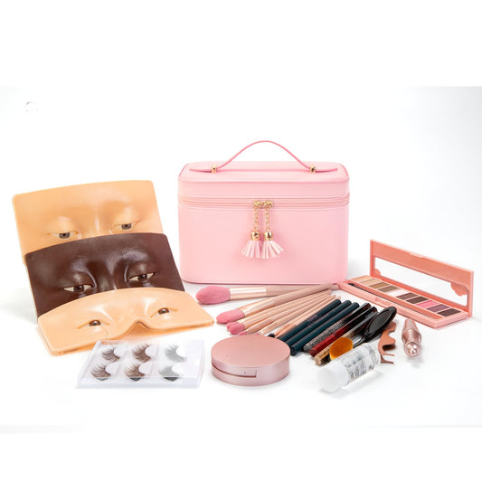 Makeup Practice Kit, 3 Pcs Makeup Practice Board Mannequin Face 3D, Magnetic False Eyelash Set & 3 Eyebrow pencil & 3 Eyeliner Pencil & 10-Color Eyeshadow Palette & 8 Makeup Brush & Lipstick