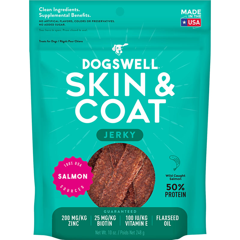 Dogswell Jerky Skin and Coat Grain-Free Salmon 10oz,