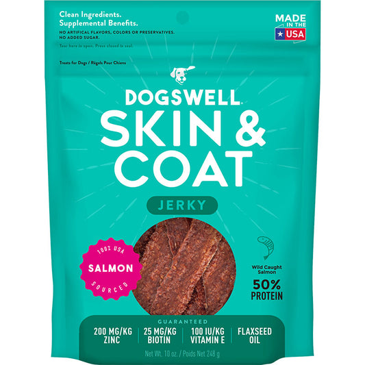 Dogswell Jerky Skin and Coat Grain-Free Salmon 10oz,