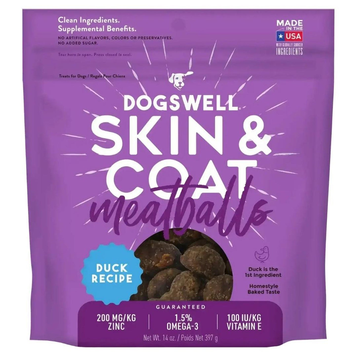 Dogswell Dog Skin & Coat Meatballs Grain Free Duck 14 oz,