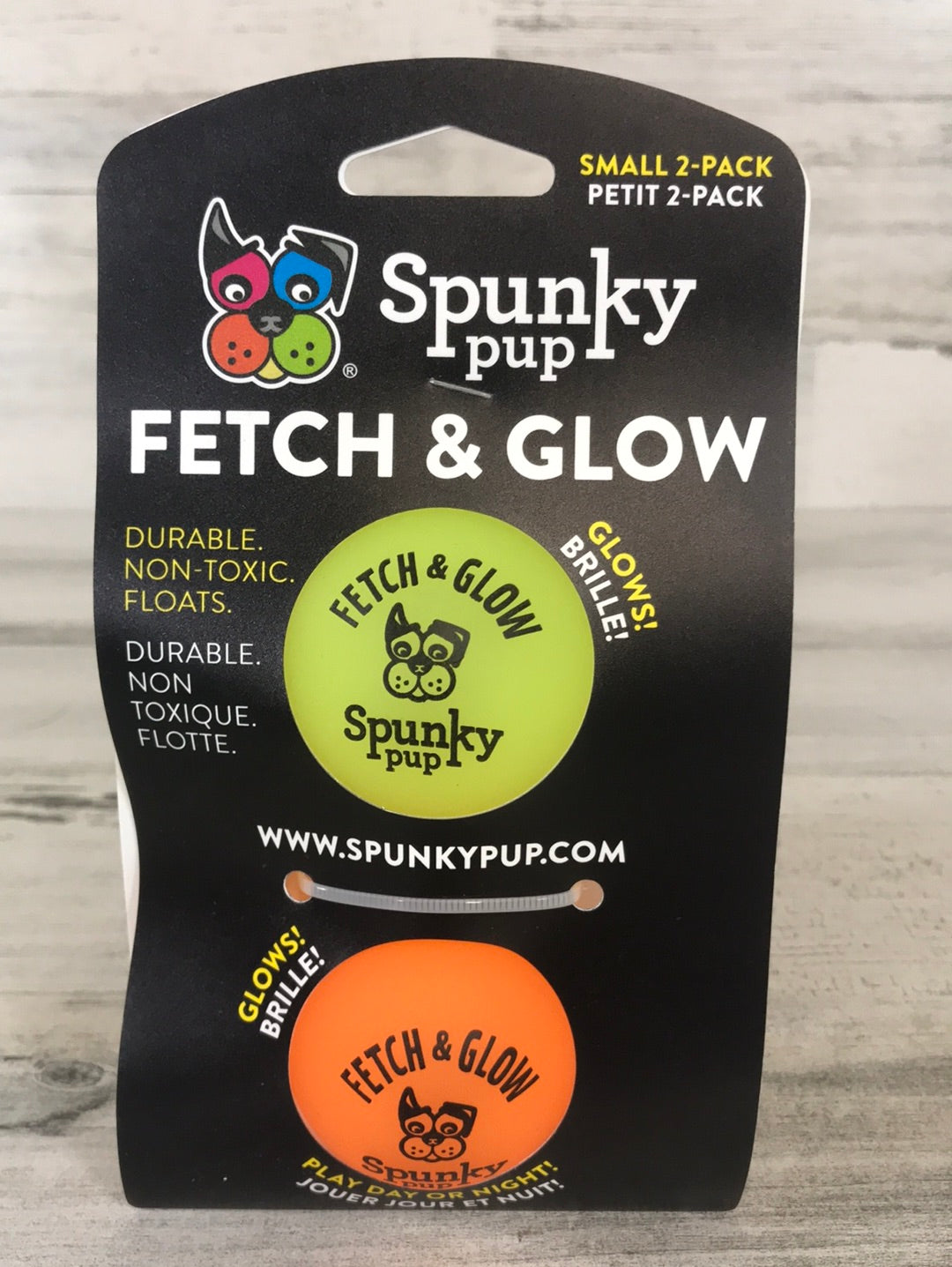 Spunky Pup Fetch and Glow Ball Small 2-pack