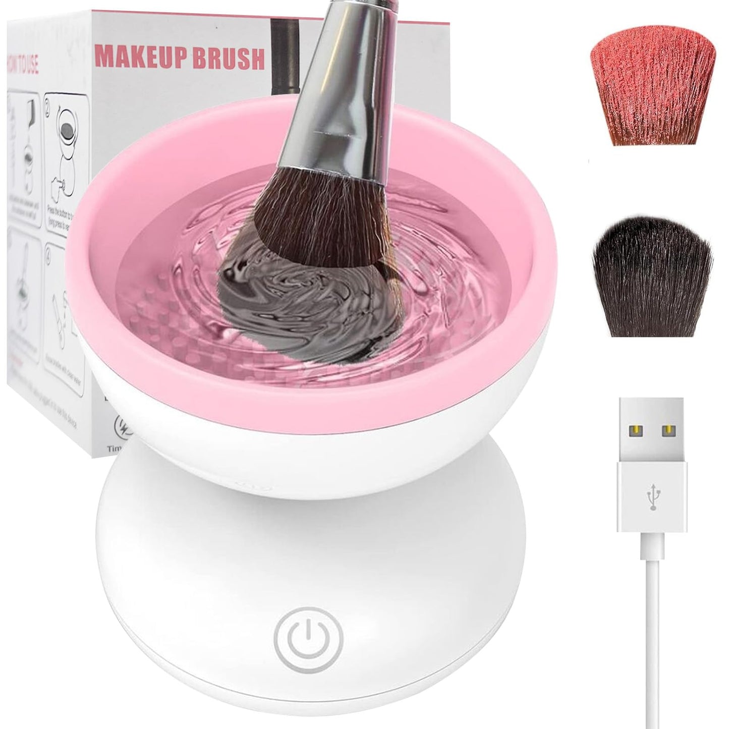 Electric Makeup Brush Cleaner Bowl, Make Up Brush Cleaner Machine Fit for All Beauty Size Brushes, Portable Automatic USB Rechargable Cosmetic Brush Cleaners Gift for Women Mom Wife Girlfriend