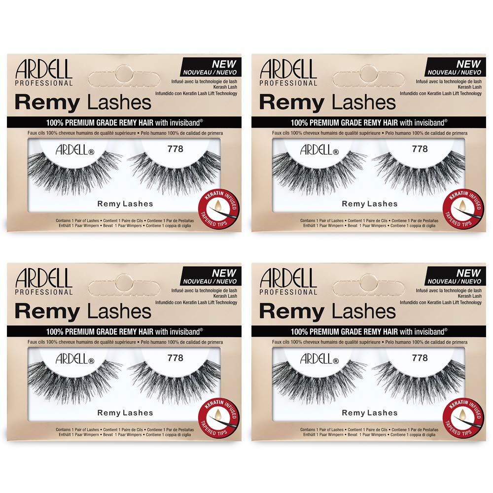Ardell Remy Lash 778, Premium Grade Remy Hair False Lashes with Invisiband, 4 pairs
