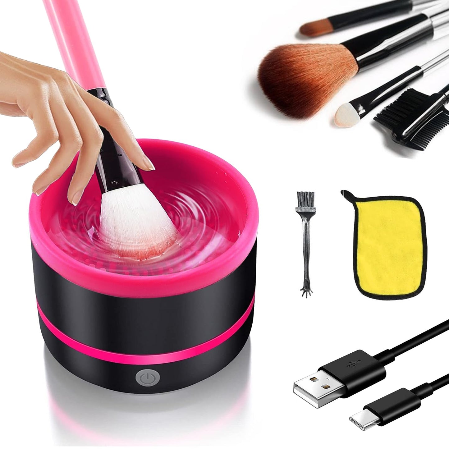 Buqikma Makeup Brush Cleaner Machine Super-Fast Makeup Brush Cleaner Electric Makeup Brush Cleaner Makeup Cleaner Machine Makeup Brush Washing Machine for All Size Beauty Set Gift for Women(Rose)