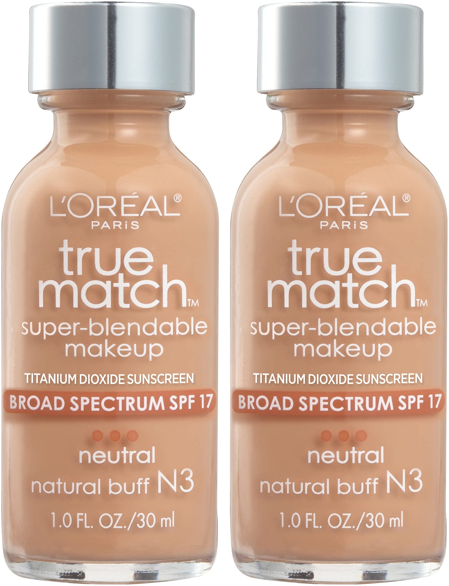L'Oreal Paris Cosmetics True Match Super-Blendable Foundation Makeup, Natural Buff N3, 2 Count