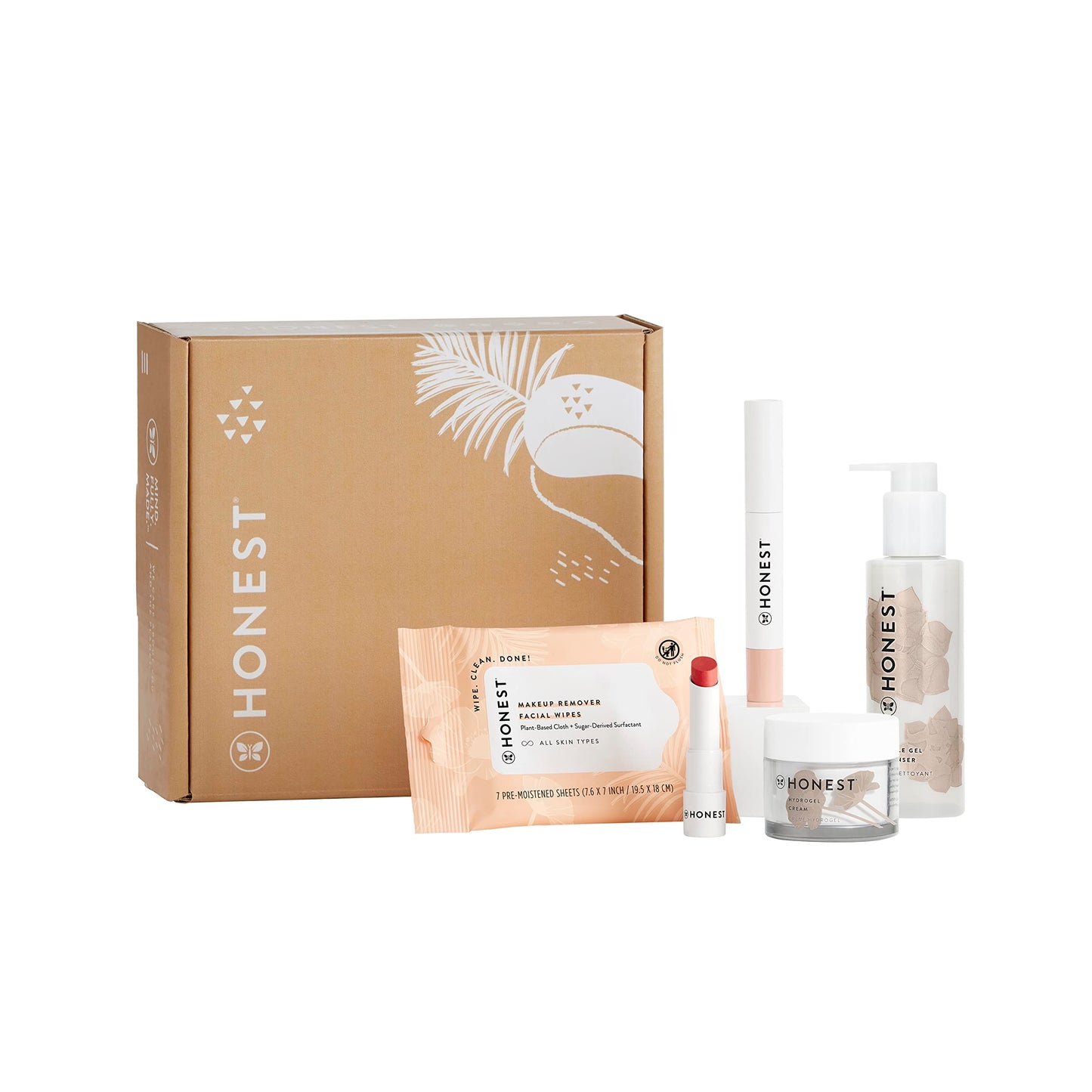 Honest Beauty Fresh Face Bestsellers Kit | Exclusive | Gentle Gel Cleanser, Hydrogel Cream, Extreme Length Mascara + Primer, Tinted Lip Balm, Makeup Remover Wipes |EWG Verified + Cruelty Free