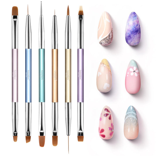 Beetles 6 Pcs Gel Nail Art Brushes Set Gel Polish Design Pen Painting Tools with Flat Brush Oval Brush French Brush Gradient Brush Liner Brushes and Nail Dotting Pen Salon DIY at Home Manicure