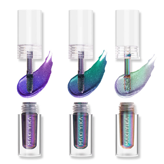 MAKI YIKA 3Pc Glitter Eyeshadow Liquid Multichrome Eyeshadows Long Lasting, Metallic Chameleon Eye Shadow Smudgeproof Holographic Multi-Dimensional Eye Looks (#1+3+6)