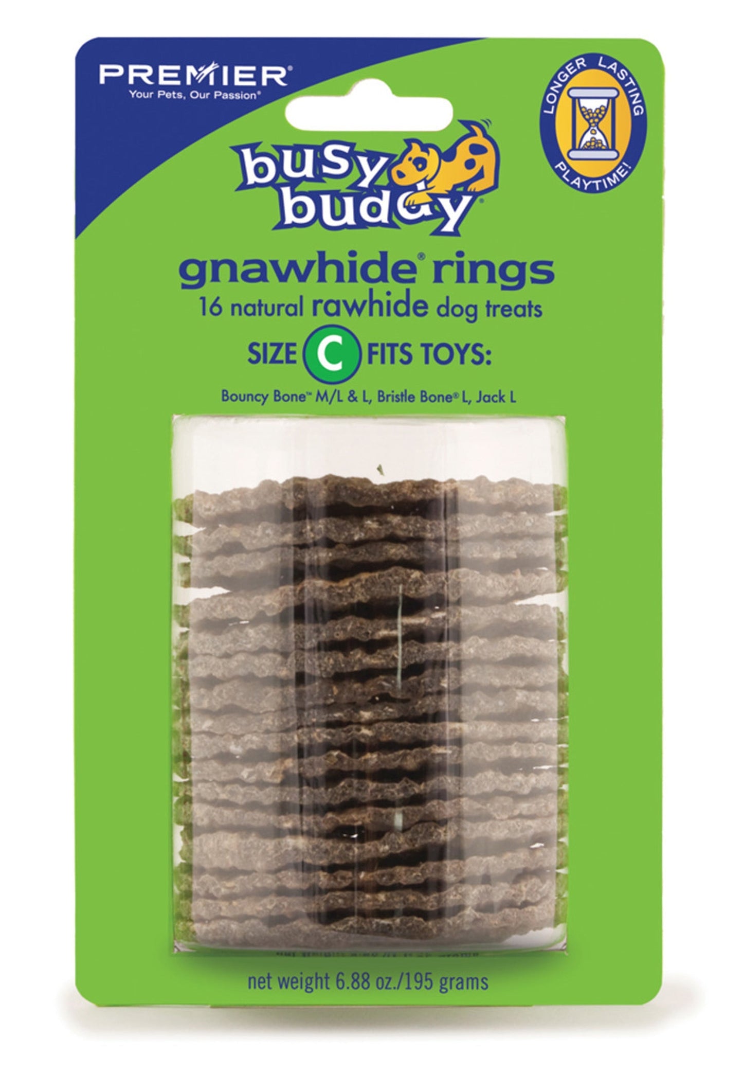 Busy Buddy Gnawhide Ring Refills Original Rawhide 1ea/6,88 oz, 16 ct, LG