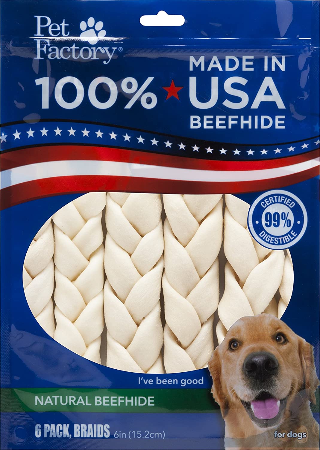 Pet Factory - Made in USA Beefhide Braided Sticks Flavored Dog Treats