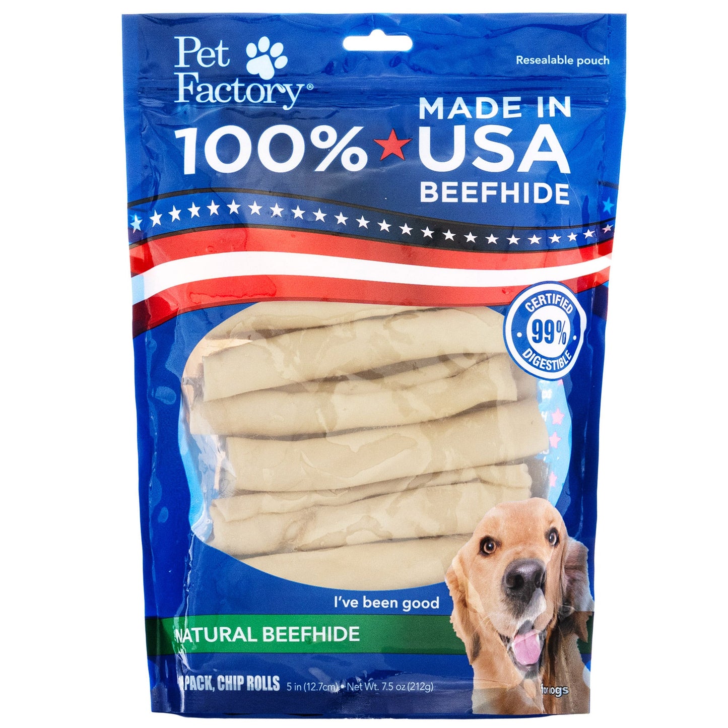 Pet Factory - Made in USA Beefhide Chip Rolls 5 inch Flavored Dog Treats