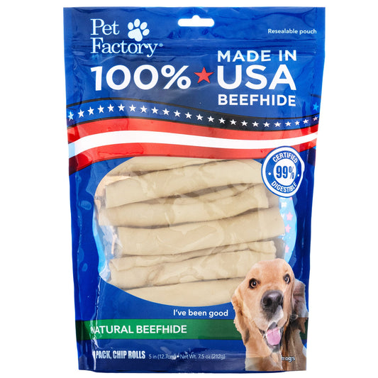 Pet Factory - Made in USA Beefhide Chip Rolls 5 inch Flavored Dog Treats