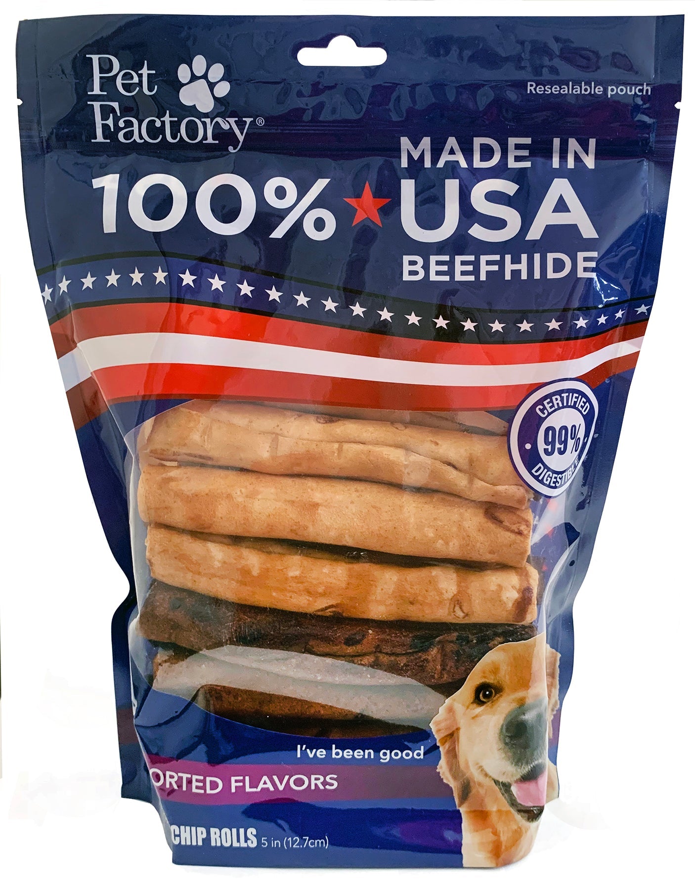 Pet Factory - Made in USA Beefhide Chip Rolls 5 inch Flavored Dog Treats