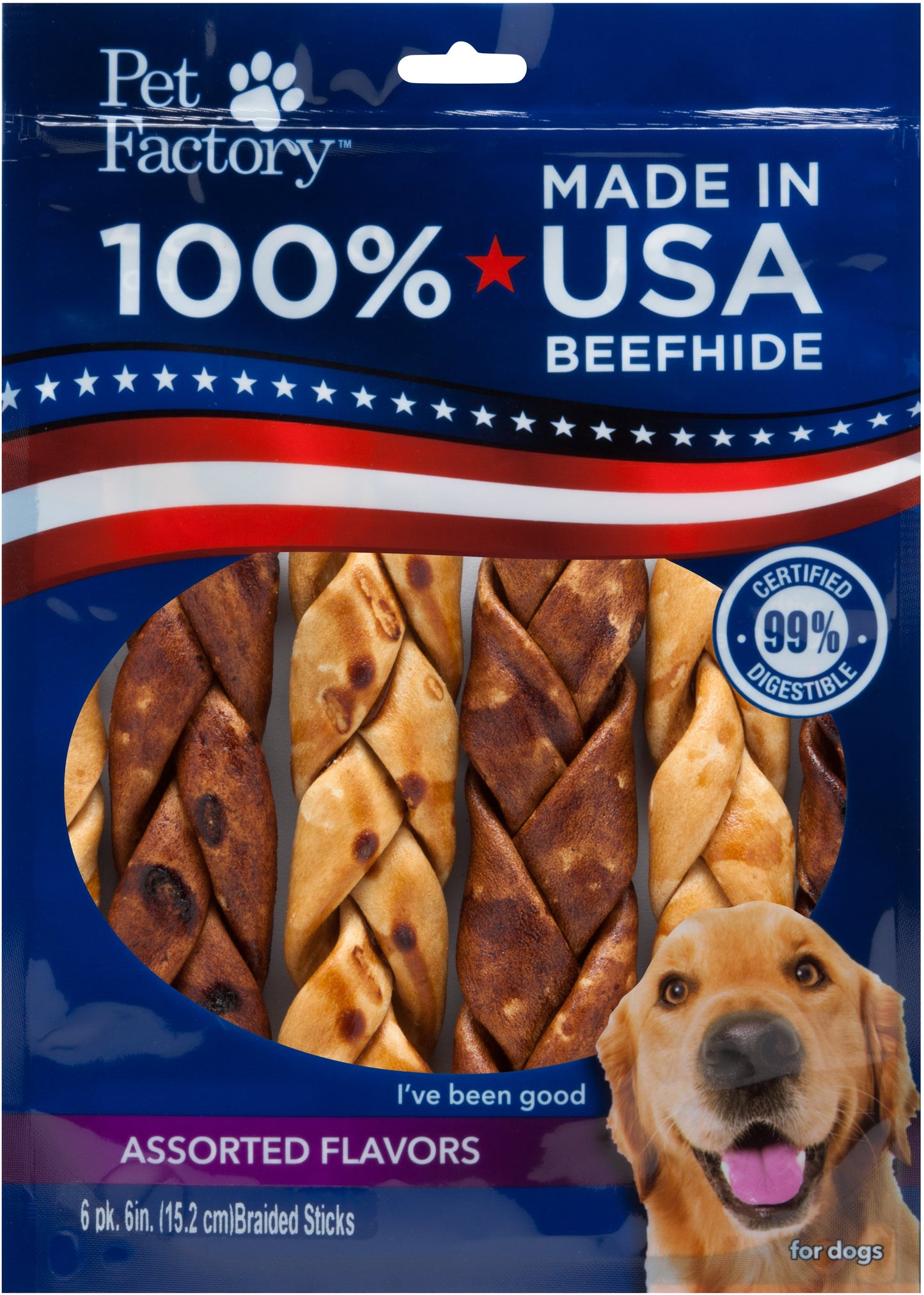 Pet Factory - Made in USA Beefhide Braided Sticks Flavored Dog Treats
