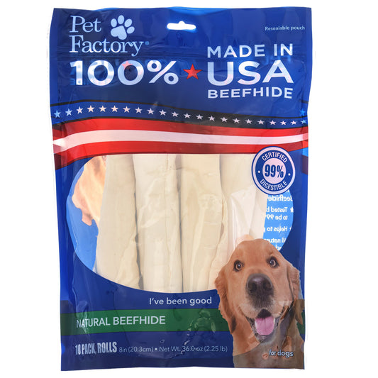 Pet Factory Made in USA Beefhide Rolls - 7-8", Flavored Dog Treat