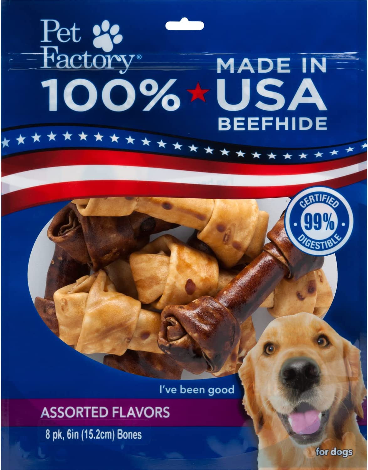 Pet Factory - Made in USA Beefhide Bone 6" Flavored Dog Treat