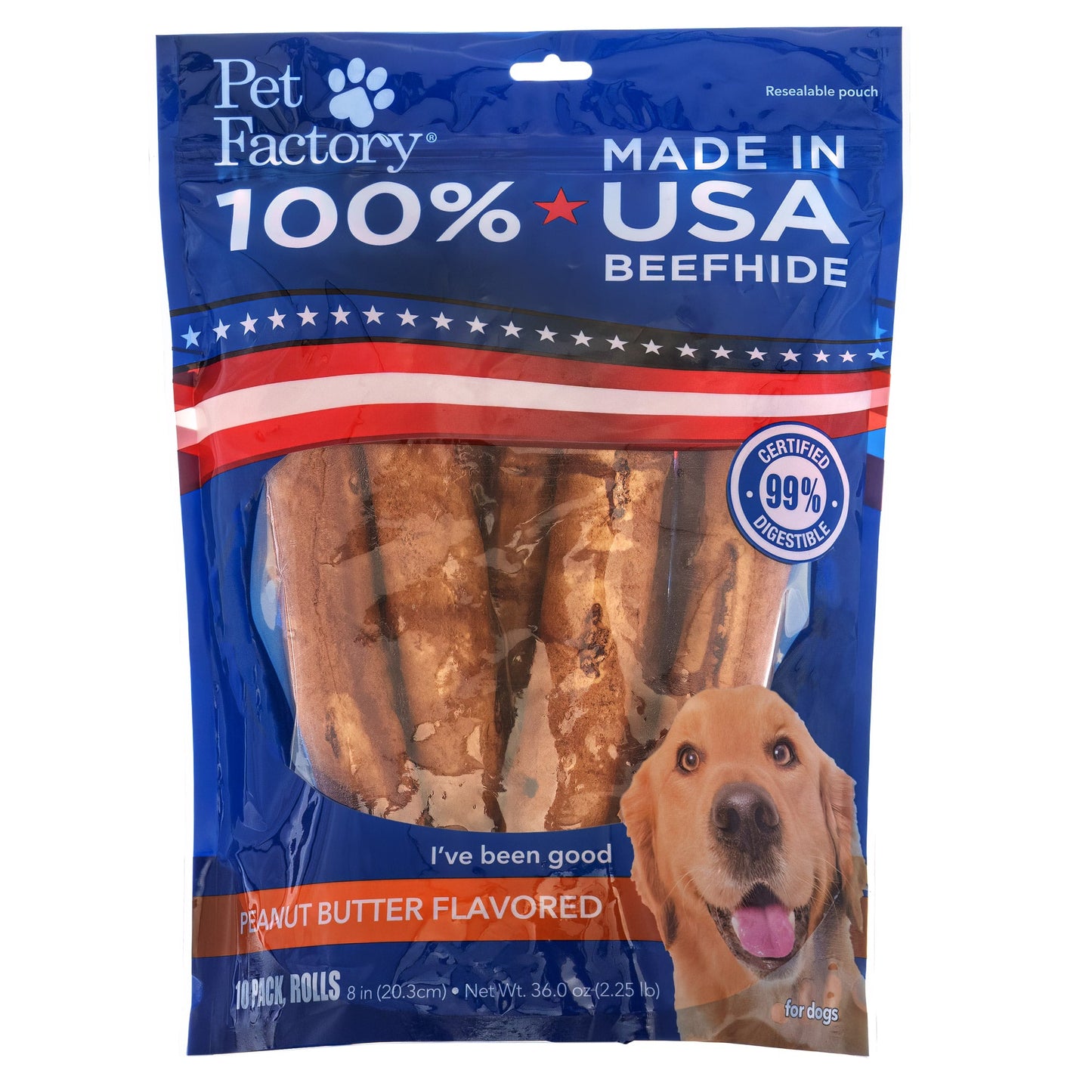 Pet Factory Made in USA Beefhide Rolls - 7-8", Flavored Dog Treat