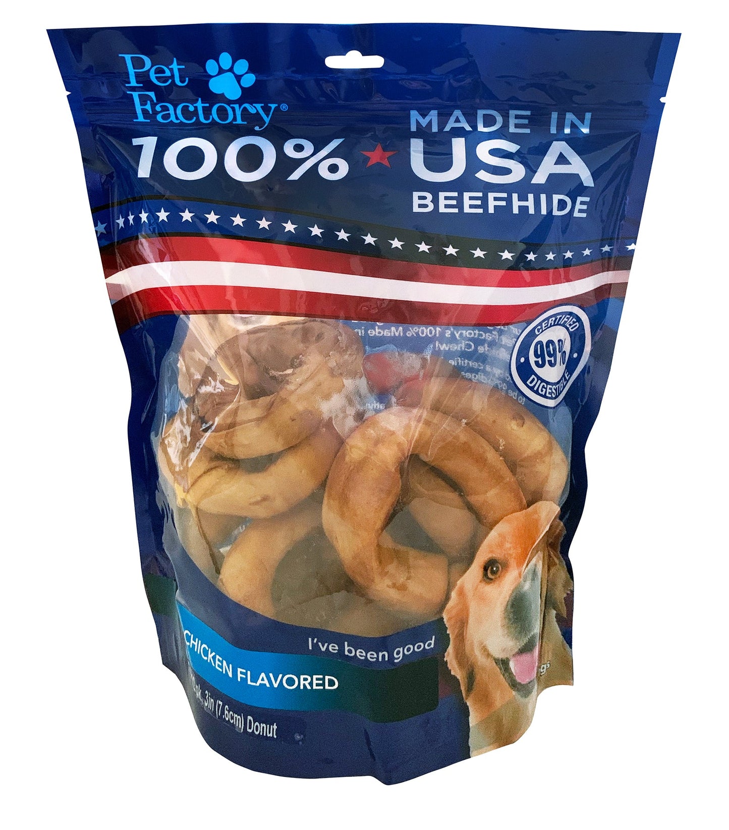 Pet Factory - Made in USA Beefhide Donuts Flavored Dog Treats, 12 count