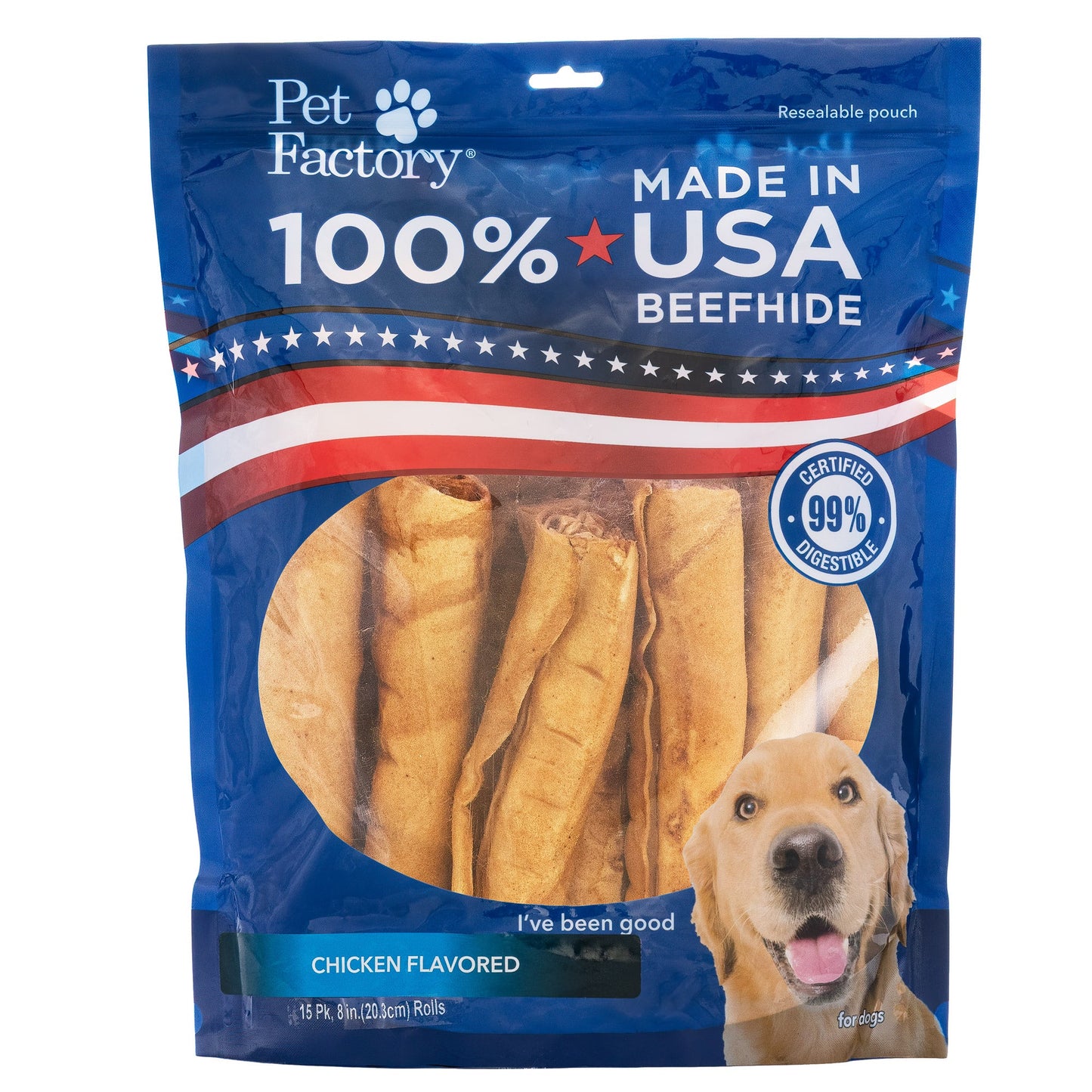 Pet Factory Made in USA Beefhide Rolls - 7-8", Flavored Dog Treat