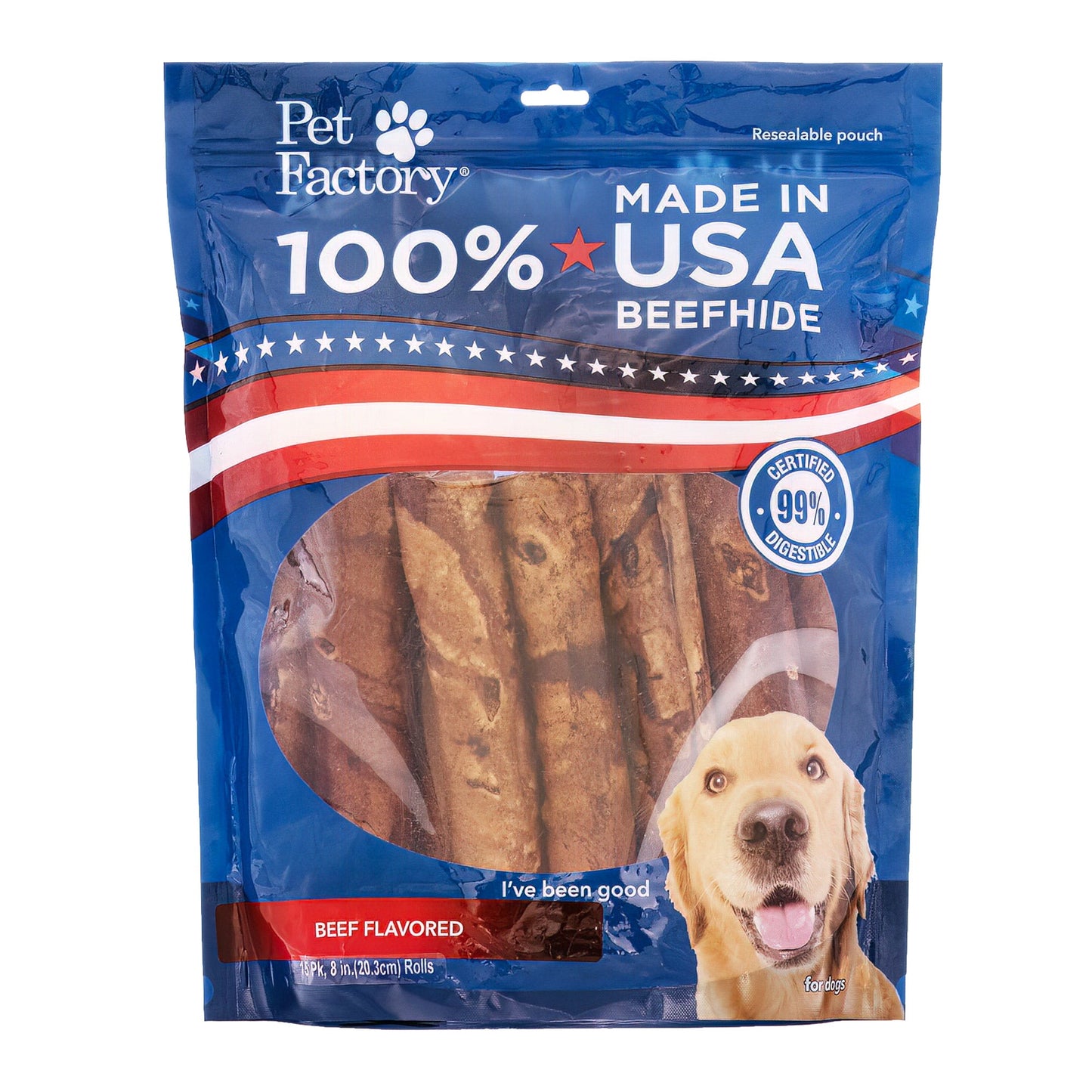 Pet Factory Made in USA Beefhide Rolls - 7-8", Flavored Dog Treat