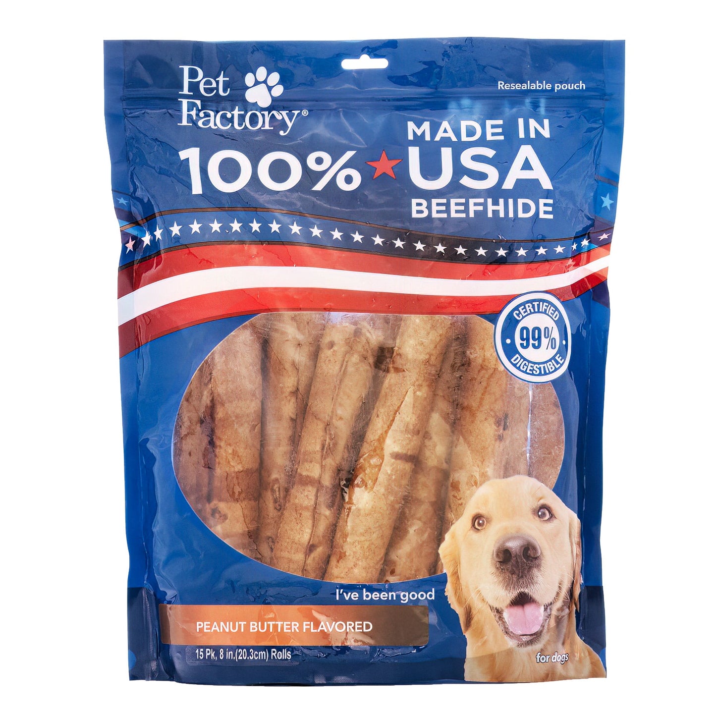 Pet Factory Made in USA Beefhide Rolls - 7-8", Flavored Dog Treat