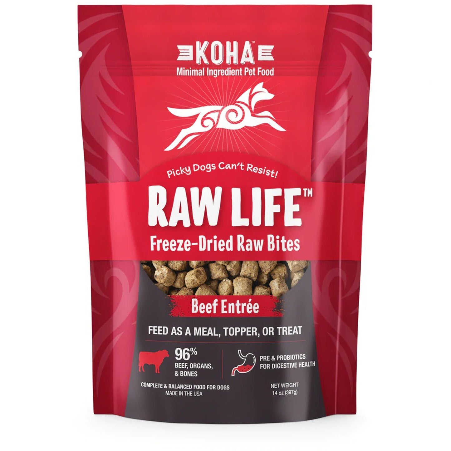 Koha Dog Grain Free Raw Freeze Dried Bites Beef 14oz,
