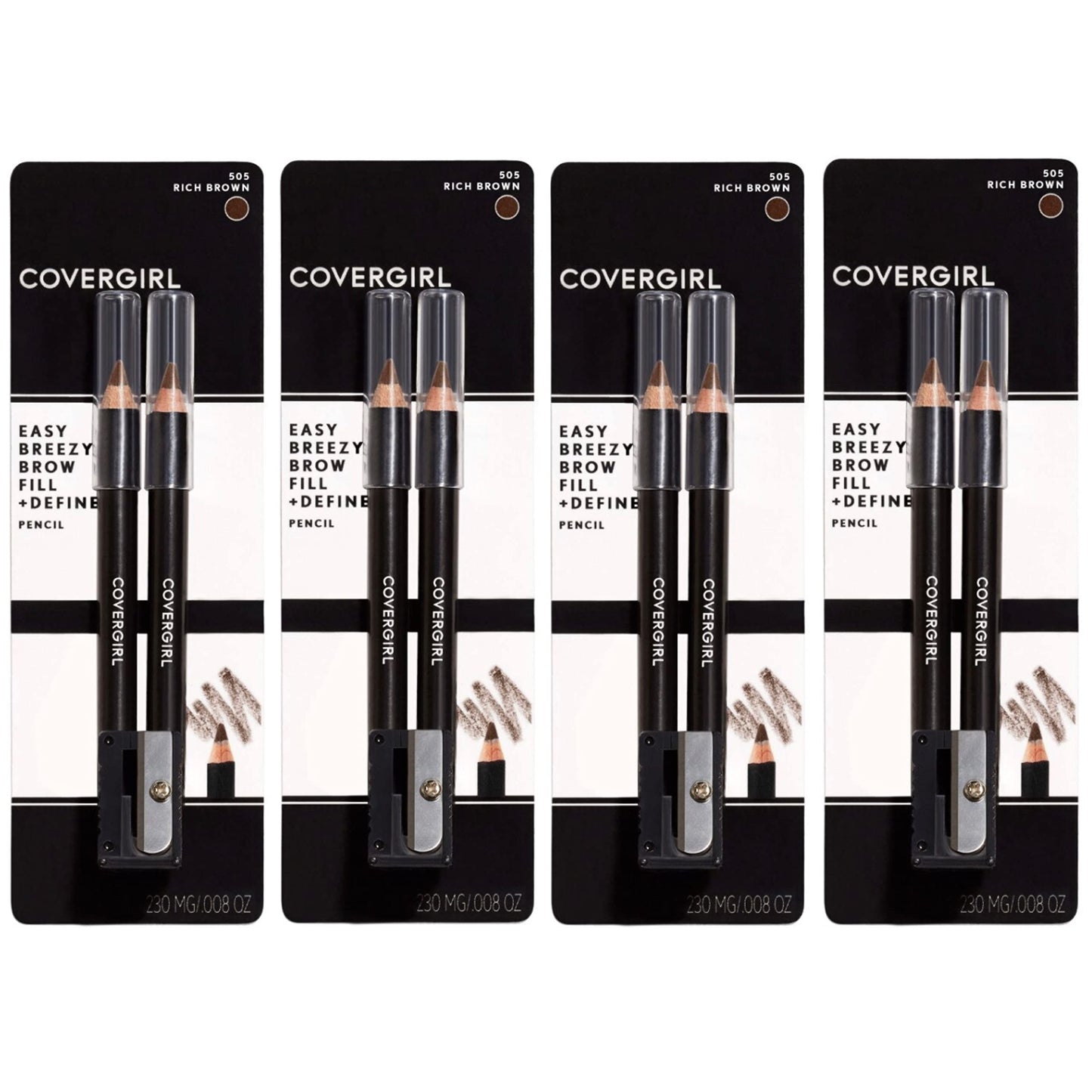 CoverGirl Easy Breezy Brow, Fill+Define Pencils [505] Rich Brown 2 ea ( Pack of 4)