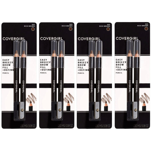 CoverGirl Easy Breezy Brow, Fill+Define Pencils [505] Rich Brown 2 ea ( Pack of 4)
