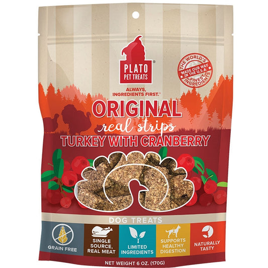 Plato Dog Strips Grain Free Turkey Cranberry 6oz,